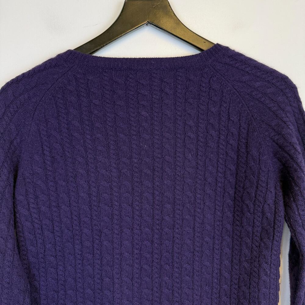 Ann Taylor 100% Cashmere VNeck Cable Knit Sweater Purple - S - Picture 6 of 8